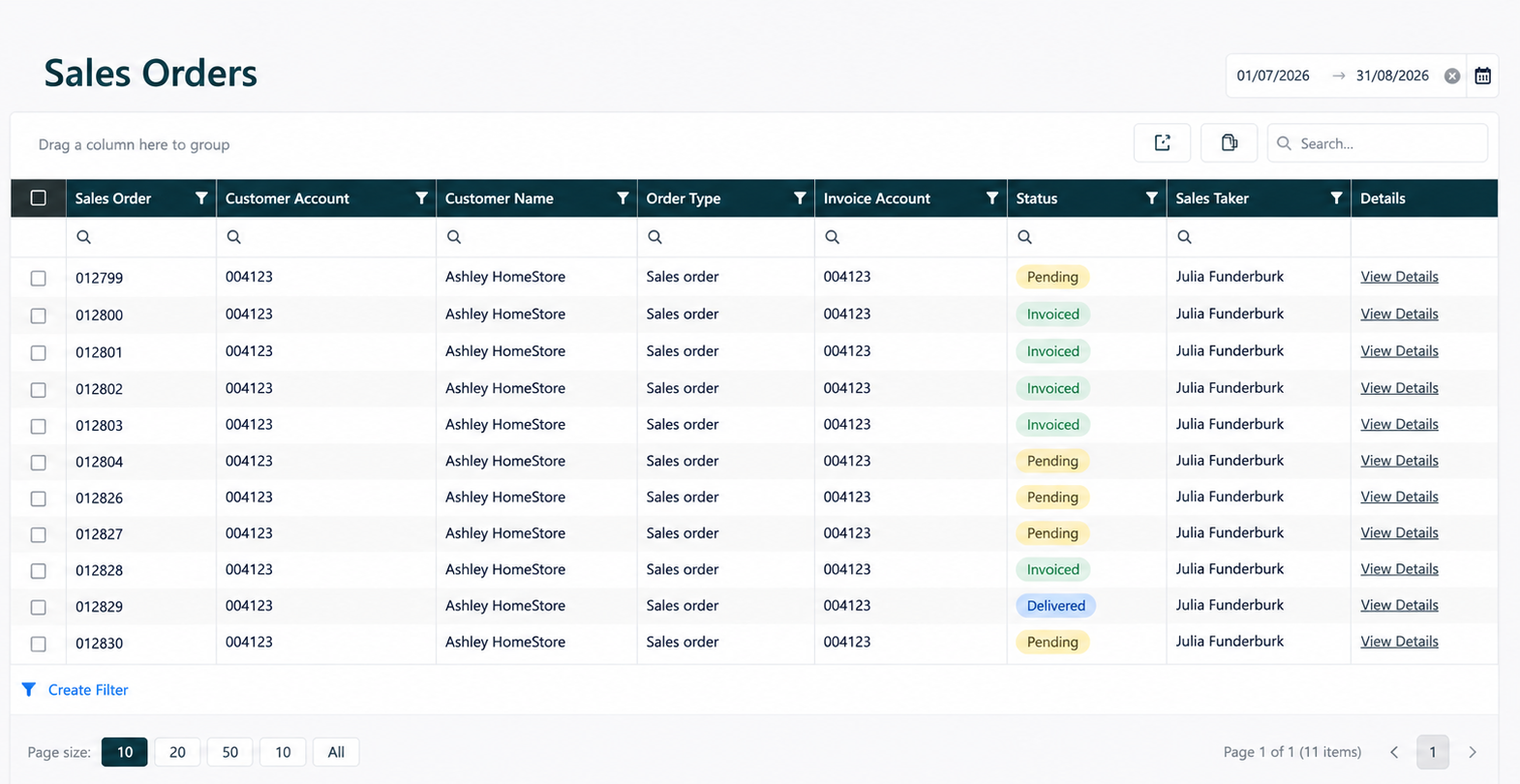 Order history in the AuxiCommerce portal